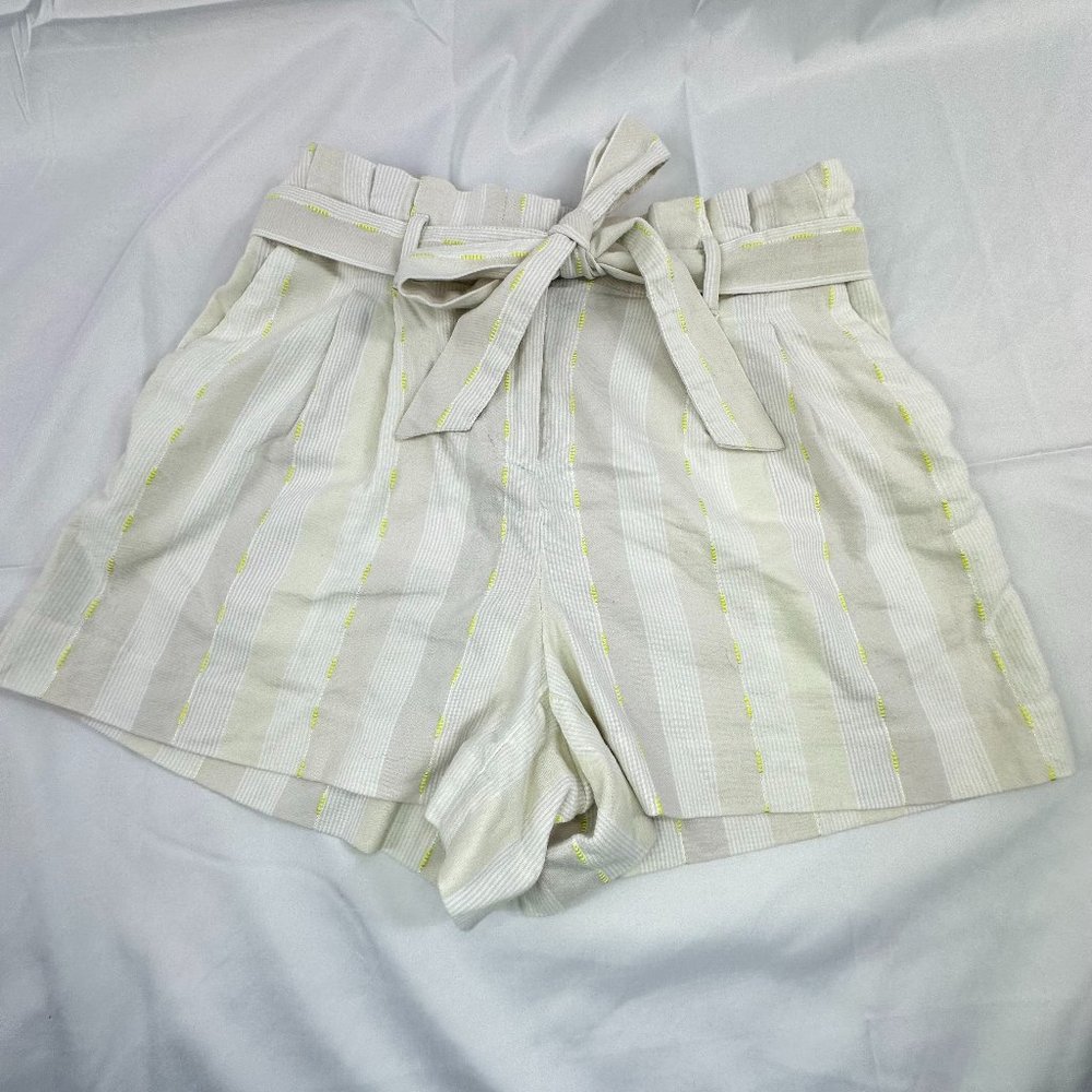 Loft Beige Striped Paper Bag Shorts with Belt, Size: 6P